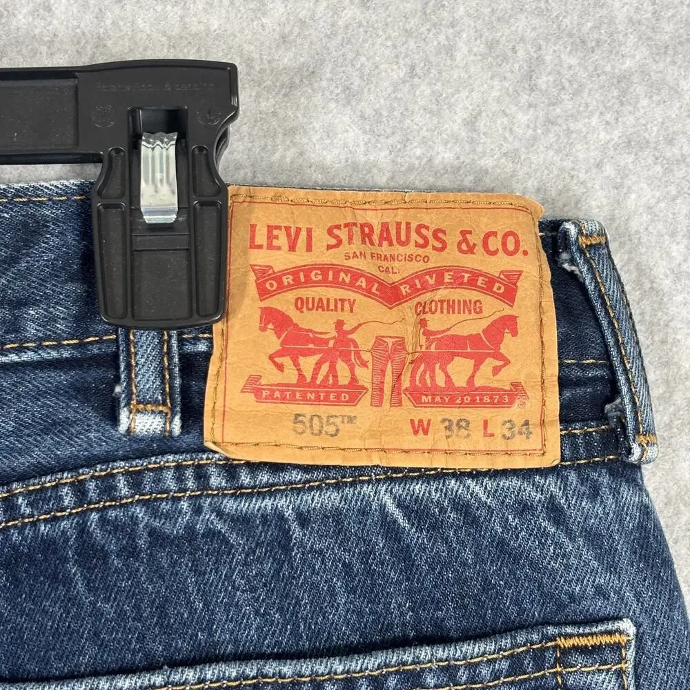 Levis 505 Jeans Mens 38x34 Straight Leg Medium‎ Classic Wallet Faded 100% Cotton